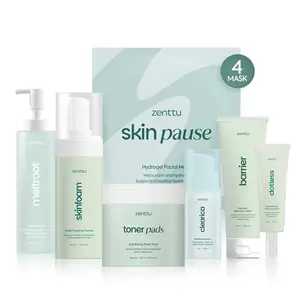 Zenttu Korean Skin Care Kit | 6-Step Complete AM/PM Routine for Sensitive & Oily Skin | 4 Hydrogel Collagen Masks + Ceramide Moisturizer + Spot Treatment | Glass Skin Glow System
