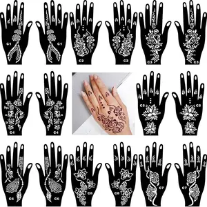 16 Sheets Henna Tattoo Stencils kit,Reusable Hand Stencils for Hand Glitter Airbrush DIY Tattooing Indian Temporary Tattoo Stickers, Gifts