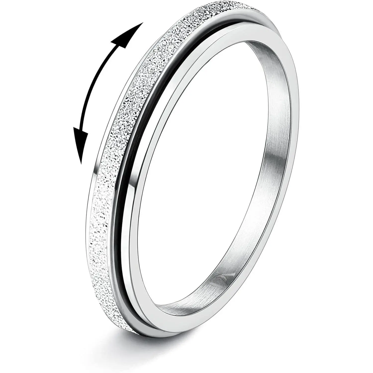 Women's & Men's Titanium Steel Fidget Rings - 2/4mm Glitter Sandblast Double Layered Spinner Rings, Anxiety & Stress Relief Jewelry, Titanium Wedding Band, Gifts for Him