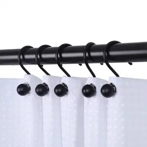 Ball Shower Curtain Hooks for Bathroom Shower Rods Curtains, Set of 12 - Black