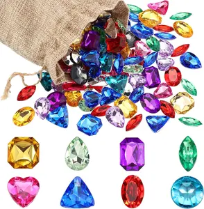 Hicarer 100 Pieces Toy Gems Pirate Treasure Jewels Fake Acrylic Gems Multicolor Bling Diamonds Plastic Gemstones with a Drawstring Bag for Party Table Decorations Pirate Party Favors