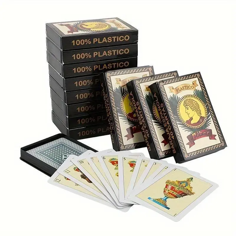 【TikTokShopSummerSale】Generic Brand 100% PVC Plastic Waterproof Playing Cards - 40 Sheets, Gold Accents, Portable Poker Size, Boxed, Durable, Easy to Clean, Spanish Deck for Conquian, Game Night Games, Casino Collectibles