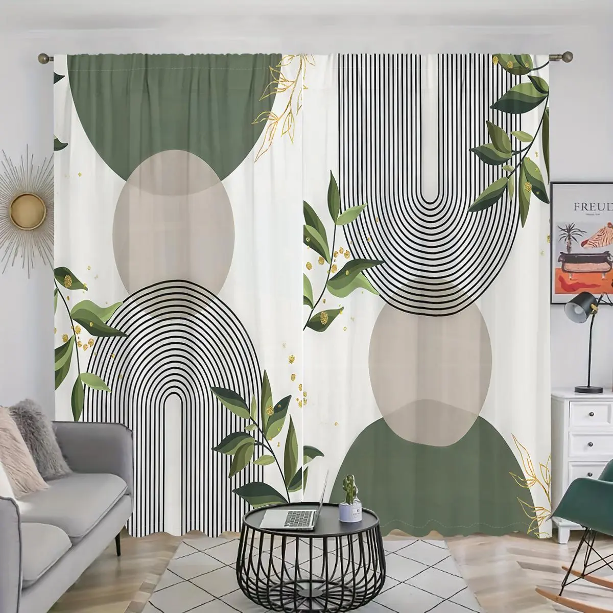 Geometric Pattern Curtain, 2 Counts Modern Simple Curtain, Home Decorative Curtain for Living Room Bedroom Study Room, Home Decor, Window Curtain