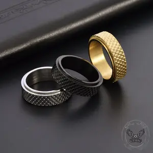 GTHIC Vintage Fish Scale Spinner Stainless Steel Minimalism Ring for Men Daily Wear Statement Jewelry Birthday Gifts