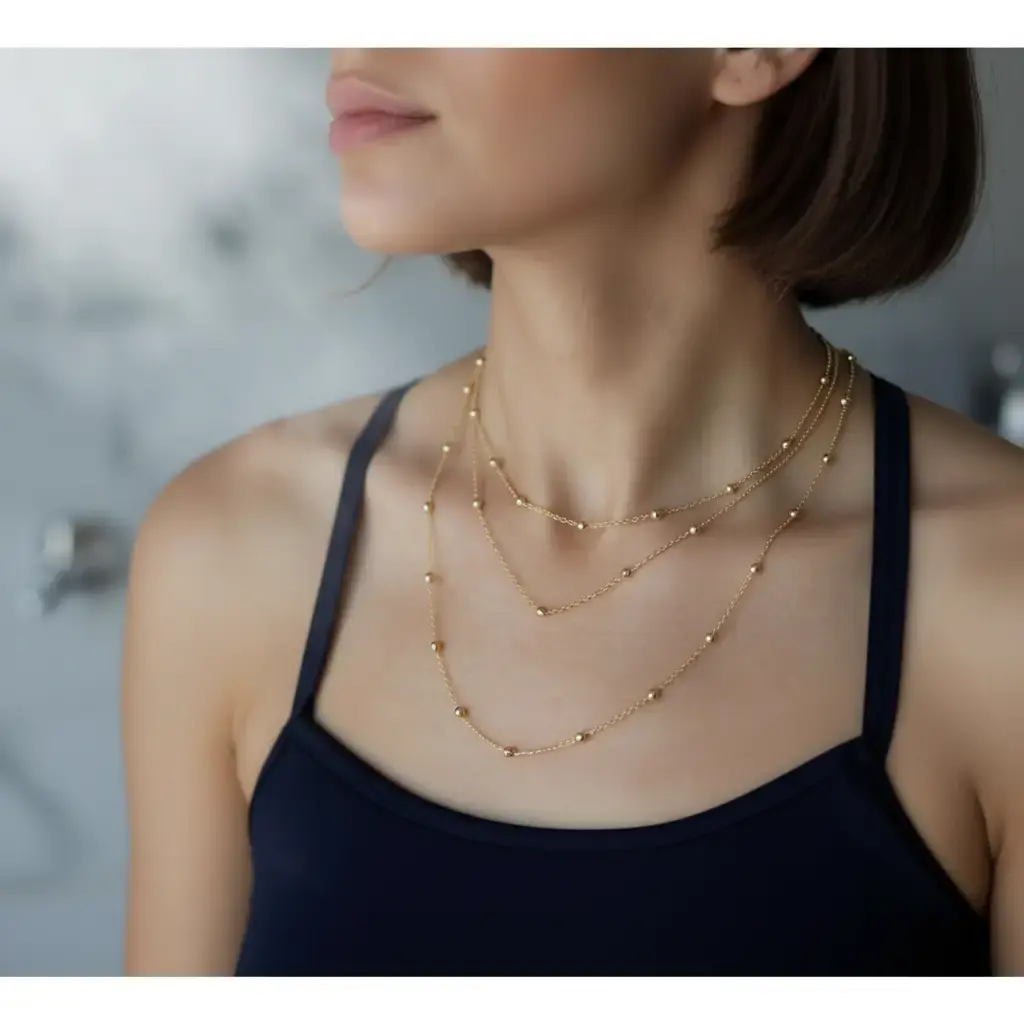 Stainless Steel Ball Bead Chain Necklace - Waterproof Fashion Costume Jewelry Accessory