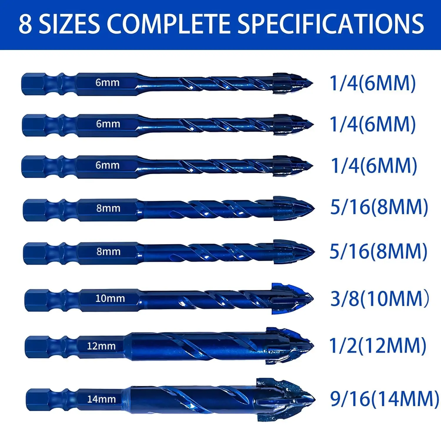 8Pcs Upgraded Serrated Masonry Drill Bit Set 6mm 8mm 10mm 12mm 14mm for Concrete Tile Glass Metal Brick Ceramic Plastic Wood