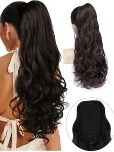 Women's Long Wavy Ponytail Extension, Dark Drawstring Hairpiece for Daily Wear, Synthetic Fiber Wig Accessory, Synthetic Extensions