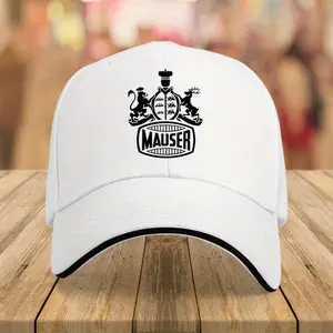 1pc Mauser Brand Vintage Logo Baseball Cap - Black with Red & White Print, Adjustable Strap, Lightweight Polyester - Ideal for Outdoor Sports, Fishing, Holidays, Cycling - Great Birthday Gift, Outdoor Sports Cap | Vintage Logo Cap | Lightweight Hat