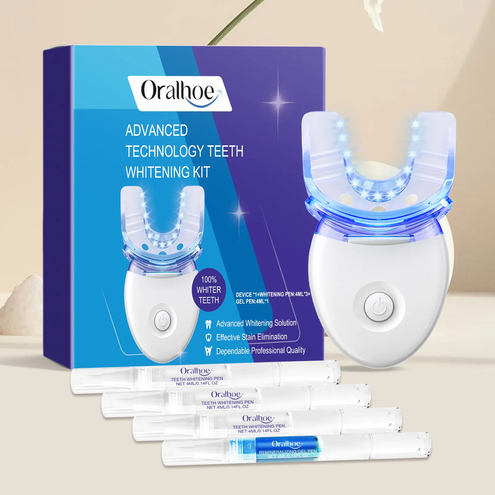 Sensitive Teeth Whitening Kit with LED Light, Gel & Whitening Pen - Oral Whitener for Instant Stain Removal & Bright Smile, Teeth Whitener