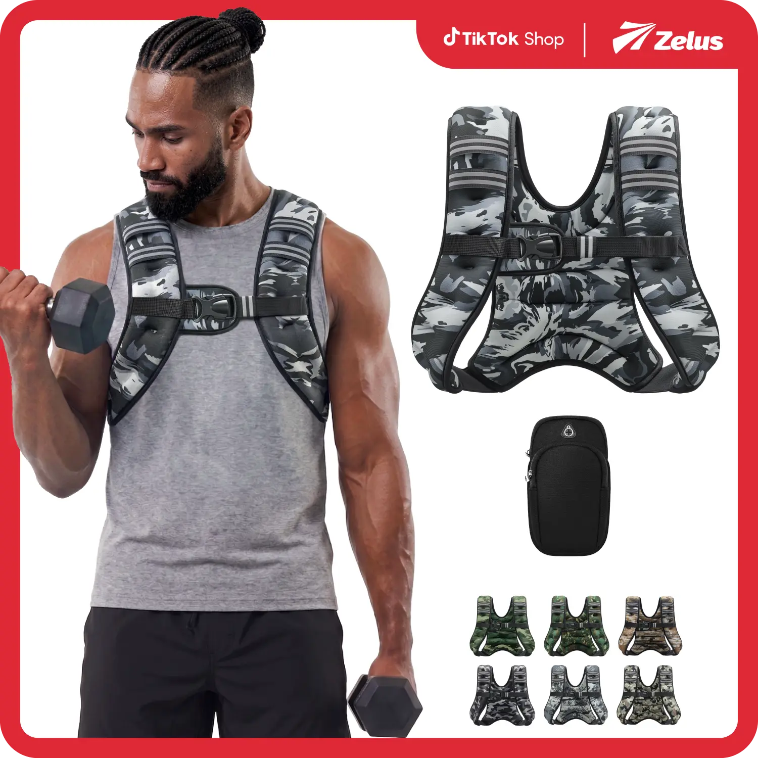 【SummerFinds】ZELUS Urban Tactical Military-Style Weighted Vest 6–30lb Camo with Reflective Stripe Detachable Phone Pouch & Adjustable Straps for Walking Workout Motivation & Strength Training#TikTokShopDealsforYouDays #SummerWins