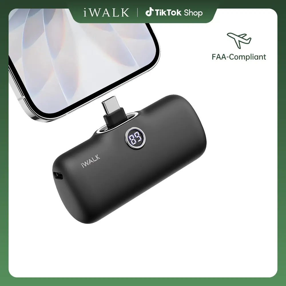 iWALK Mobile Portable Power Bank - 20W Fast Charging, 4800mAh Rechargeable Battery Pack, Compact EDC Gear with Digital Display, USB-C In-Charging for iPhone 17/16/15 Series & Android, On the Road Black Charger Accessory, Portable Charger