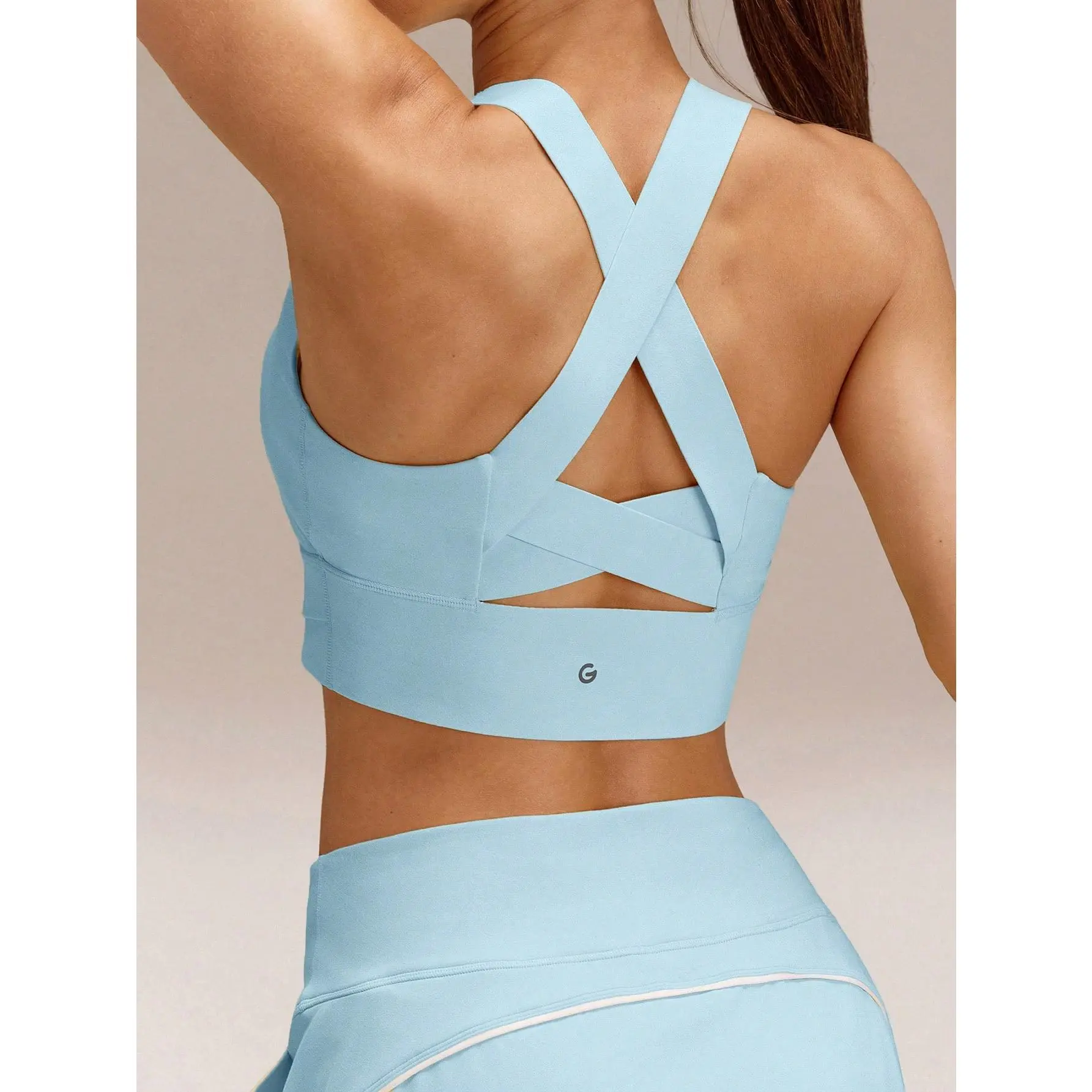 GLOWMODE FeatherFit-Sculpt Full Coverage Side Support Wide Strap Crossover Sports Bra Light Support Low Impact Yoga Daily