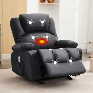 JONPONY Manual Recliner Chair with Heat Therapy and Massage Function, Heavy Duty Reclining Mechanism Massage Chair, Elderly Single Rocker Sofa with Cup Holders for Bedroom Home Theater,Black Heated Heating