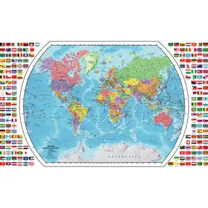 Replogle Made in USA 4ft World Map with Flags Large Educational Wall Map for Home & Classroom Featuring Detailed Country Boundaries and Flags