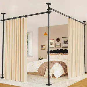 Adjustable Room Divider Curtain Rod - No Drilling Needed Bedroom Divider Curtain Frame, Freestanding Space Divider for Room Division - Height 4-10 Feet (1.2- 3m ), Width 28-114inch (71- 290cm )