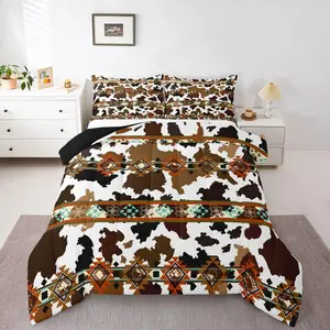 Feelyou Microfiber Decorative Bedding Set - Cowhide Duvet Insert & Quilt, Highland Cow Print, Exotic Aztec Farmhouse Longhorn Design, Western Cowboy Vibes, Multi-Size, Travel-Friendly, Microfiber Bedding Set