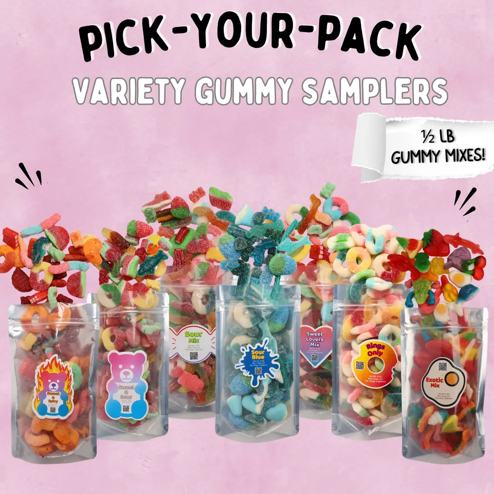 Variety Gummy Mix Samplers - Pick Your Pack! - Variety Gummy Bundles - Half a Pound of Gummies in Each Bag - Sour Blue, Exotic, Rings Only, Fruit Lovers, Halloween, Sweet Lovers, Sour Lovers, or Sweet & Sour