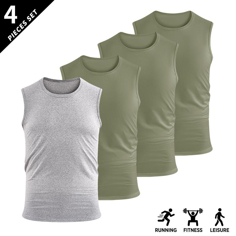 4-pack men’s athletic breathable lightweight sleeveless tank tops, loose fit; quick-dry crew neck sleeveless top; men’s sleeveless shirt/top for gym training.