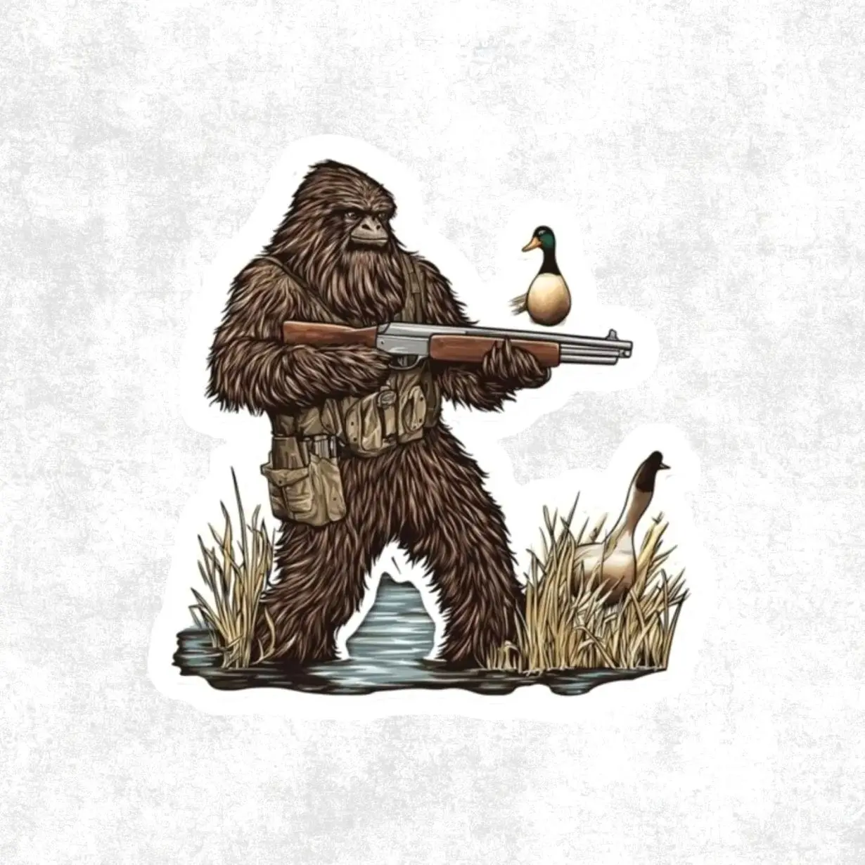Sasquatch Duck Hunting Sticker, Laptop Water Bottle Decal Sticker