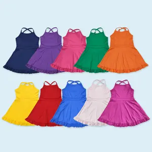 Girls solid color summer active wear yoga dress quick dry dress