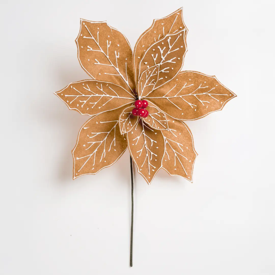 Natural Felt Poinsettia Pick with Red Berries