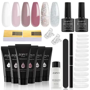 15-Piece Nail Extension Kit, Polymer Gel Nails Set with 6 Colors, Includes Tools for Home Manicure, French Style Extensions, Poly Gel Nail Kit Complete, Polygel Nail Kit