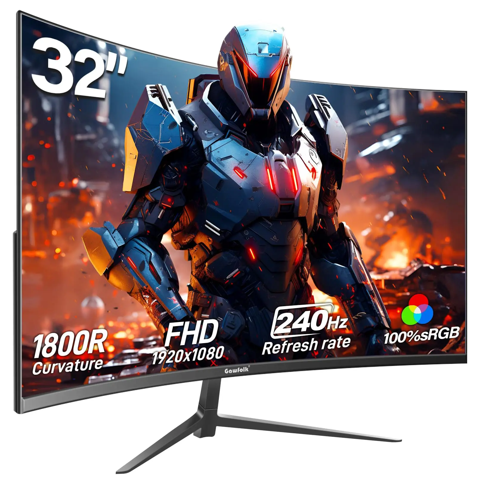 Gawfolk 32 Inch 1800R Curved FHD 1080P Desktop Monitor, VA High Contrast Panel, 240Hz Ultra Smooth Refresh Rate, AMD FreeSync Anti-Tear, Low Blue Light Eye Protection, HDMI DP Inputs, 75x75 VESA Wall Mount Ready for Competitive PC Gaming & Daily Streaming