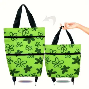 1Pcs Large Capacity Foldable Portable Supermarket Shopping Bag, Luggage Storage Bag with Wheels, Large Capacity Changing Bag, Bearing 55.12 lbs, Oxford Cloth Laundry Bag for Home, Travel, Outdoor, Shopping- Green, Red, Blue Options, Laundry Bag