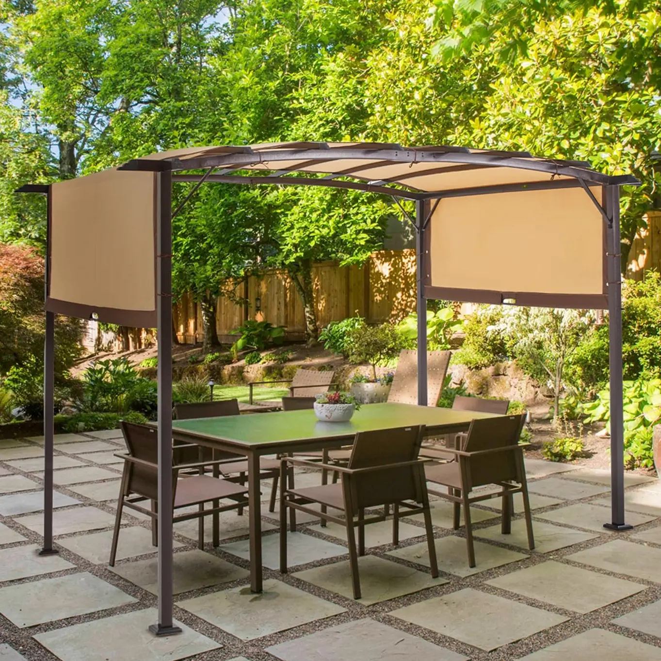 AECOJOY Pergola 9' x 12' Outdoor Pergola, Retractable Awning Pergola Shade Patio Cover Canopy with Stand for Shade and Rain