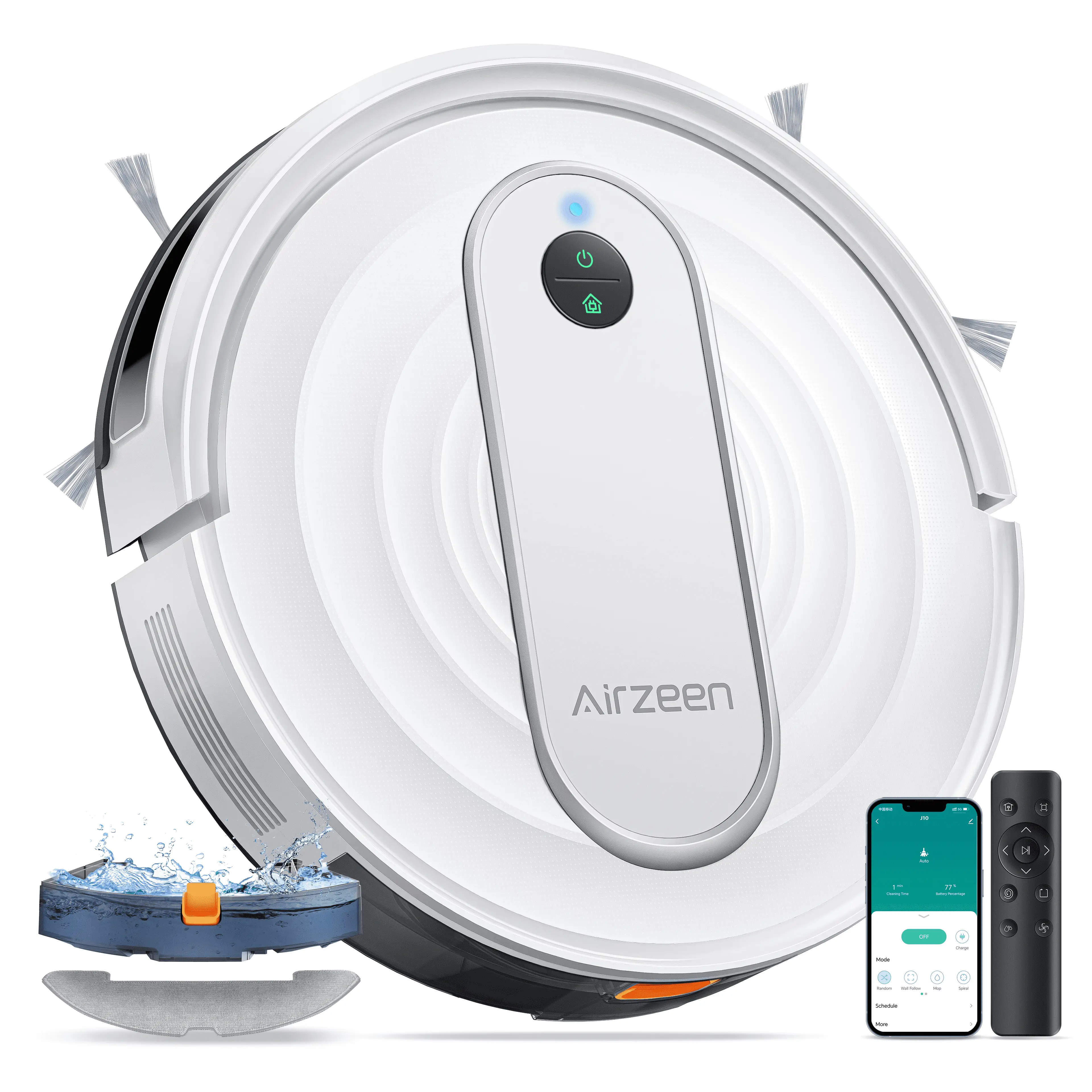 Airzeen 3-in-1 Robot Vacuum Cleaner & Mop - Cordless, Strong Suction, LiDAR Maps Rooms for Smoother Paths, Auto-Boost for Tough Spots, App Remote Control, Obstacle Avoidance, No-Go Zones, Self-Charging Household Vacuum Gift, Cordless Vacuums