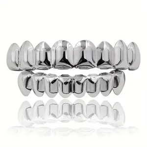 2PCS 18K Golden Grillz Set 16 Teeth Hip Hop Tooth Caps Unisex Jewelry Punk-Style Body Accessory for Men Women 8/8 Glossy Retainer Box Stainless Wire Brace Oral Retainer Braces