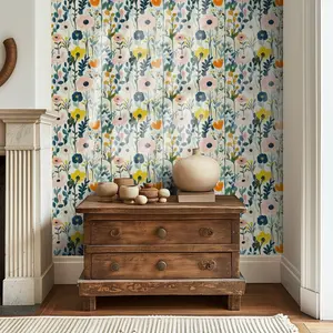 1 Roll Pastel Watercolor Flower Wallpaper, Peel and Stick, Removable Self-Adhesive, Whimsical Floral Decor, Cottagecore Style