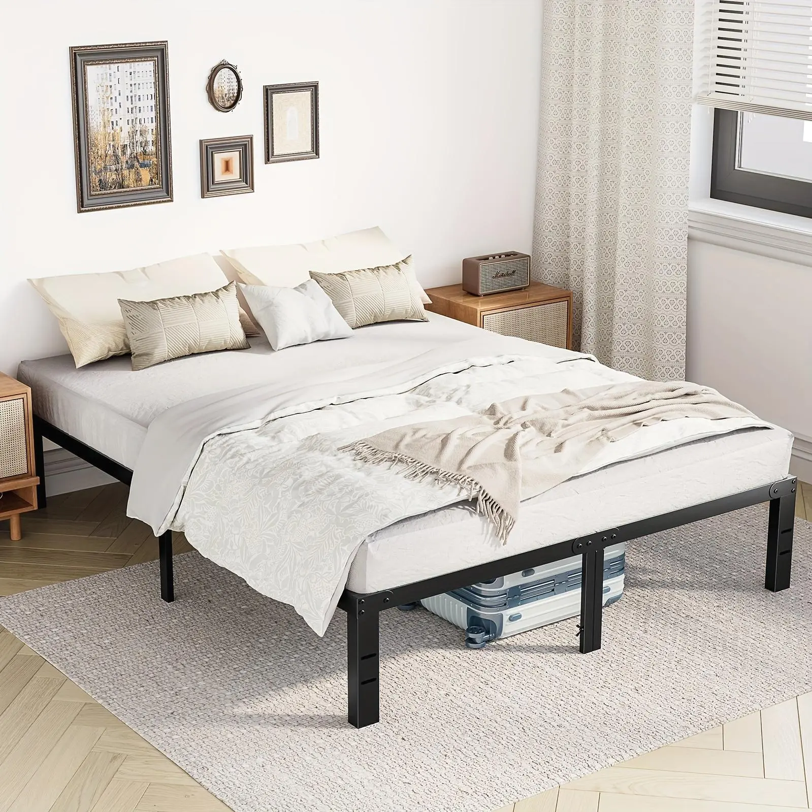 Bed Frame - 4 Size Platform Bed Frame Metal Mattress Foundation with Steel Slat Support, No Box Spring Needed, Storage Space Under Frame, Easy Assembly, Black