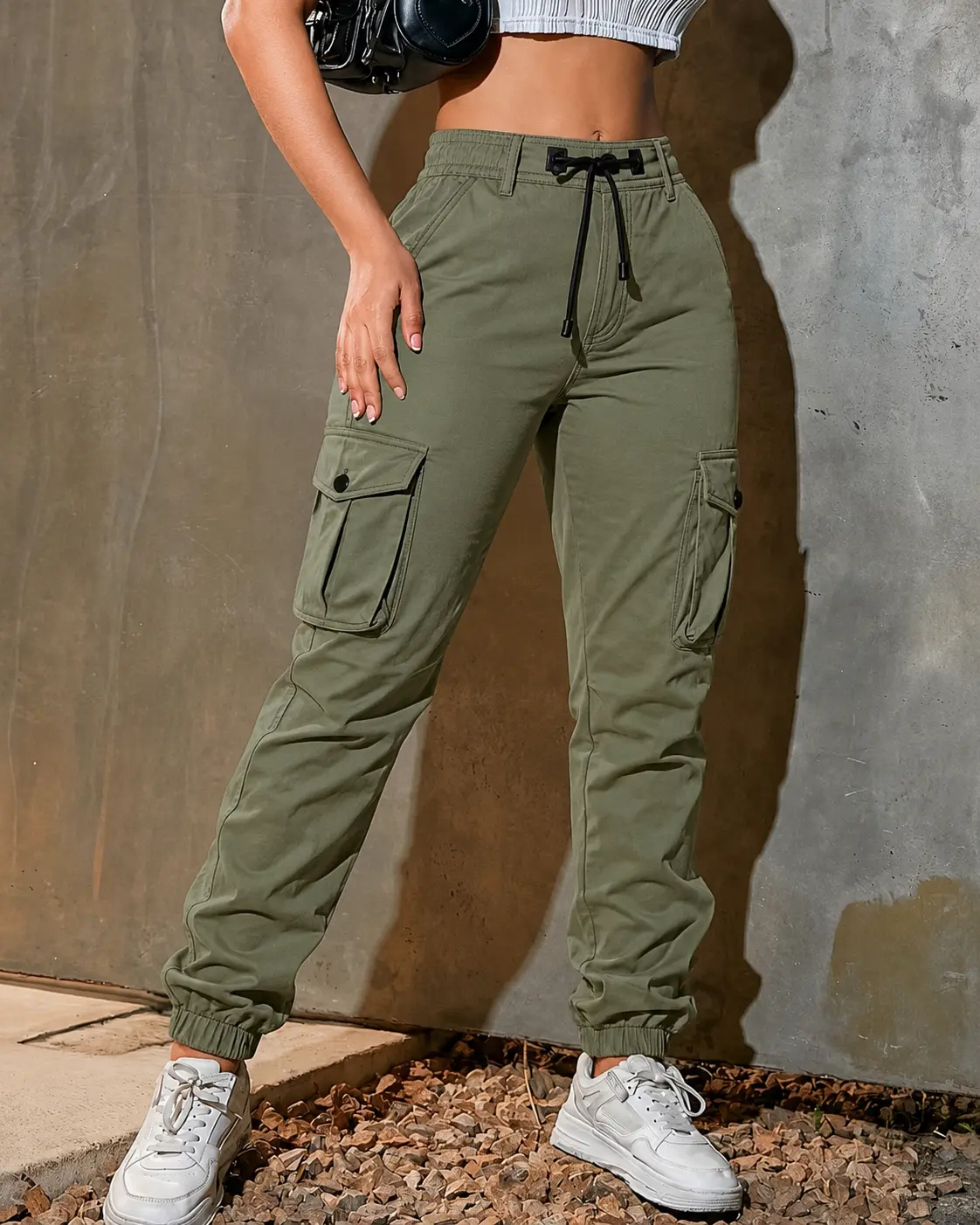 Women’s High Waist Cargo Jogger Pants – Tapered Cuffed Cargo Pants with Pockets, Drawstring Elastic Waist, Casual Summer Streetwear Lightweight Utility Pants (Pre-order),clothes for back to school,first day of school outfits