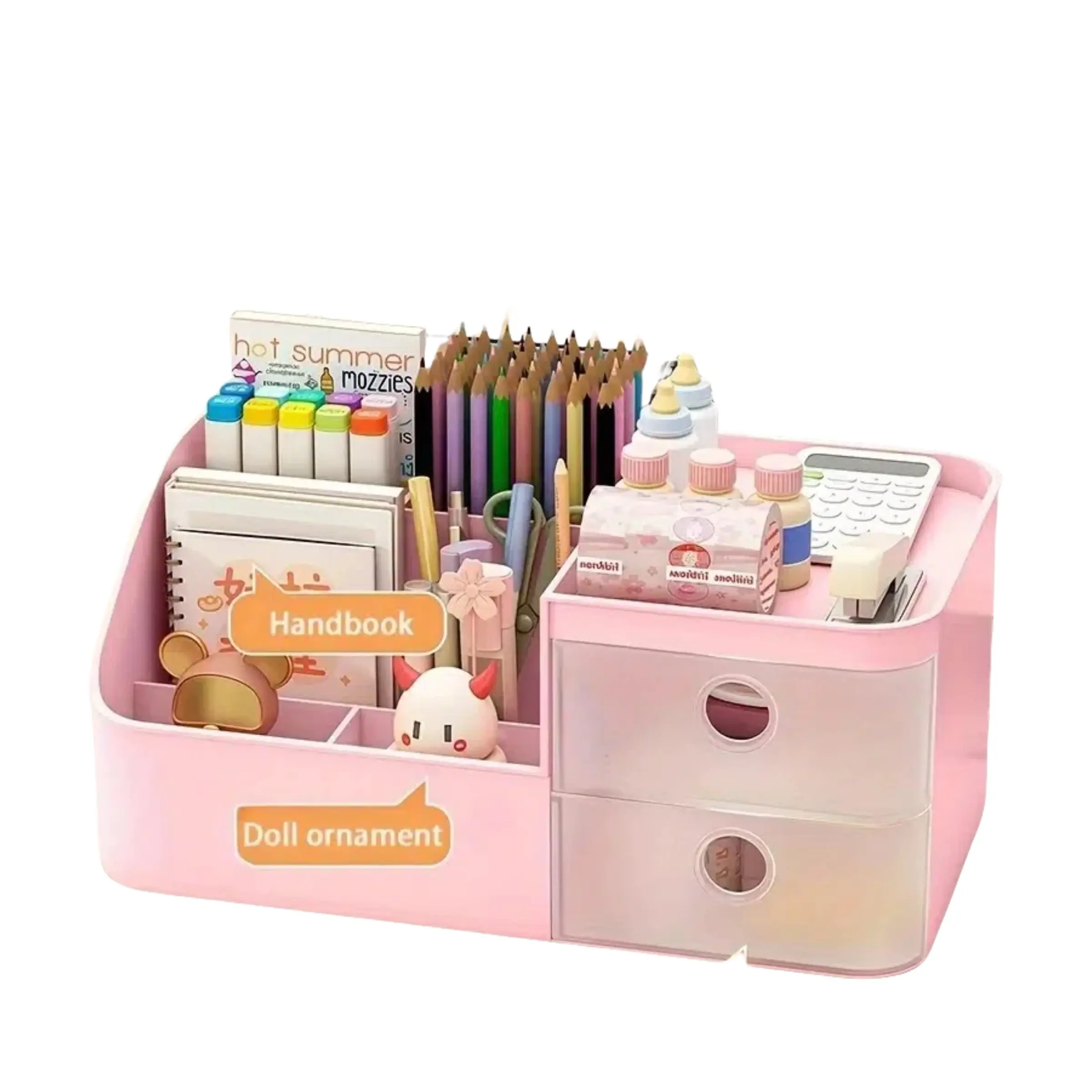 Large Capacity Desktop Storage Box with 6 Compartments & 2 Drawers, Multi-Functional Organizer for Office & Home Use, Multi Purpose Organizers, Desk Organizer Tidy