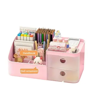 Large Capacity Desktop Storage Box with 6 Compartments & 2 Drawers, Multi-Functional Organizer for Office & Home Use, Work Organizer, Desk Accessories, Office Supplies, Stationary Organizer Holder, Table Organizers, Desk Organizer Tidy