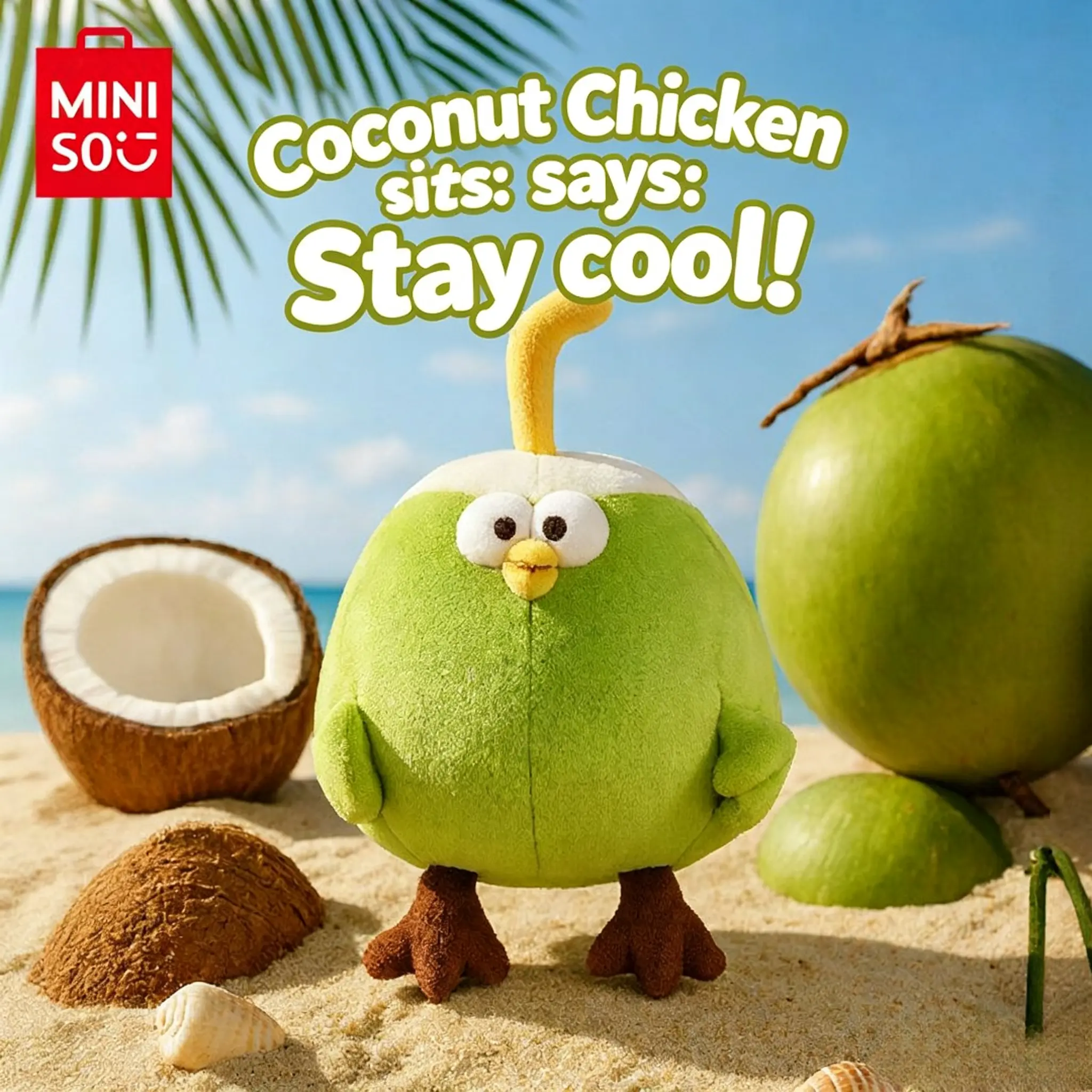 MINISO Dunde Chicken Series Polyester Stuffed Doll, Unisex Coconut Theme Chicken Figure Plush Toy for Ages 12+, Ideal Birthday Gift, Back To School