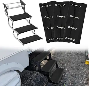 Nilight 3-Pack 20x21" Double Layer RV Step Covers, Adjustable Wrap-Around Rugs with Spring Mechanism, 8-10" Deep Stair Fit, Compatible with Camper Trailers (Electrical & Manual), Black