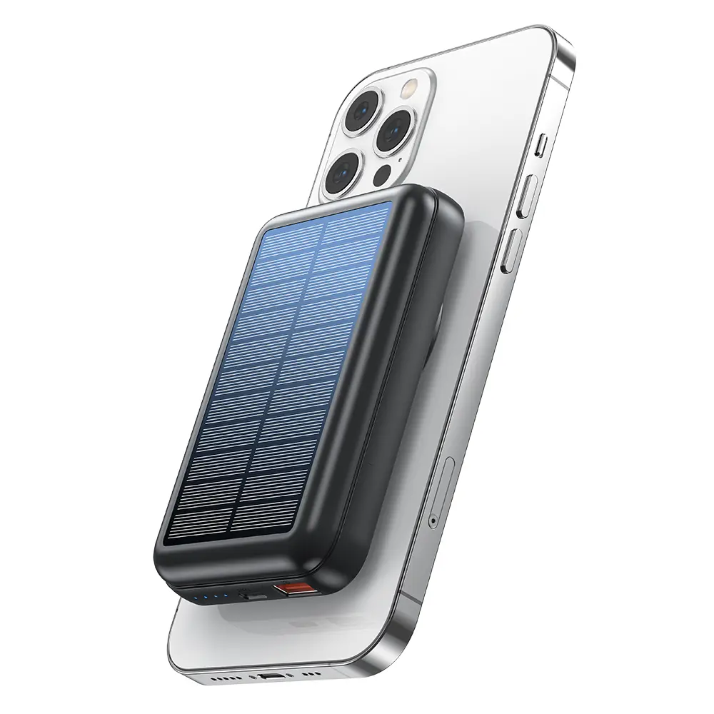 Summerwins 10000mAh Magnetic Solar-Powered Portable Wireless Power Bank, 20W Speed USB-C Fast Charging (USB-C In), Travel-Light Thin Mobile Accessory for iPhone 17/16/15 Series, Outdoor Use, Father's Day Gift