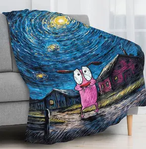 Van Gogh-Style Starry Night courage the cowardly dog  Fuzzy Flannel Throw Blanket for Couch Bed Sofa Bedroom,Travel Lightweight Cozy Home for Relaxing Super Soft