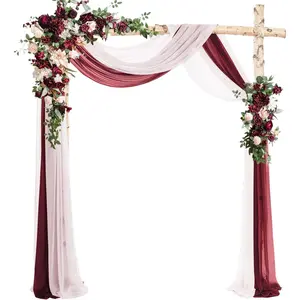 Wedding Arch Draping Fabric 30"x240" Sheer Chiffon Backdrop Panel for Ceremony, Arbor, Party, Stairway, Bridal Shower, Event Decorations White+Burgundy