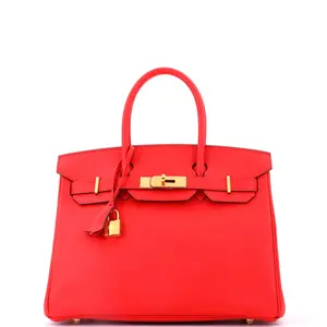 Pre-owned HERMÈS Leather Top Handle Bags Hermes Birkin Handbag Bougainvillier Epsom with Gold Hardware 30 by Rebag