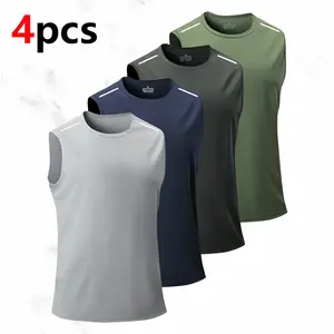 Pack of 4 Tank-Style Sleeveless Sports Tops Summer Quick-Dry Reflective Stripes Fashion Design Breathable Comfortable Outdoor Workout Essential graphic shirts, Workout Apparel, Athletic Workout Clothing, Gym Athletic Clothes