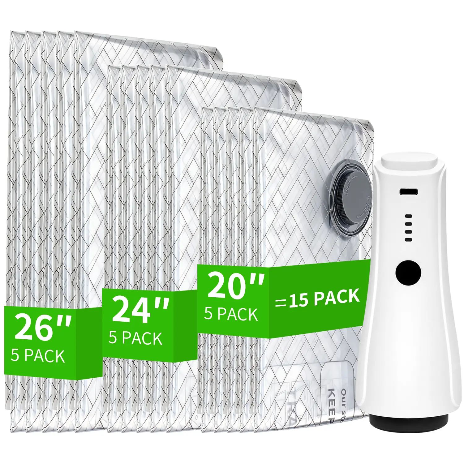 15 Pack Travel Vacuum Bags for Clothing with Rechargeable Electric Pump, Compression Packing Cubes Organizer Storage for Luggage Suitcase, Space Saver Seal Bags for Vacation Cruise