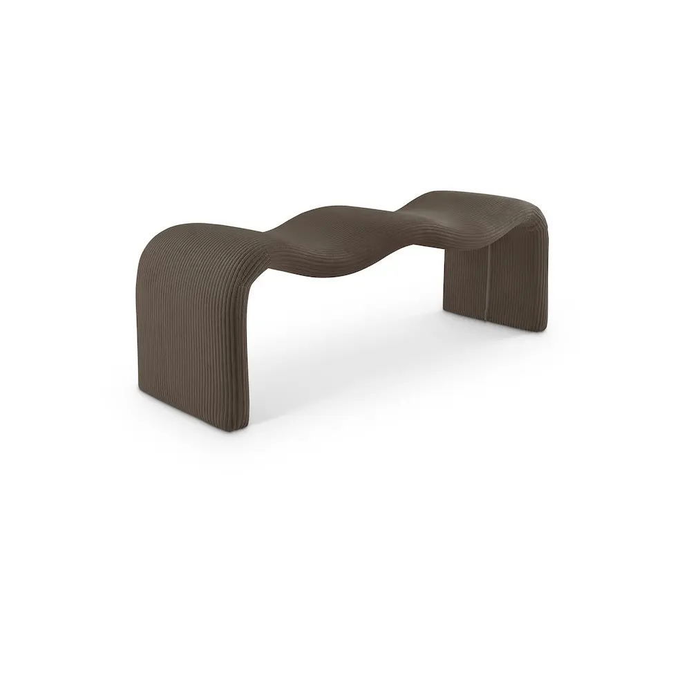 Willow Brown Ribbed Corduroy Fabric Bench, Single Seat Contemporary Indoor Furniture with Metal Frame and Curved Shape