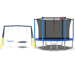 Mersco 10FT Heavy-Duty Trampoline with Enclosure Net, Swing Set & Basketball Hoop - 960LBS Capacity Outdoor Backyard Kids Trampoline, Blue Birthday & Holiday Gift, Galvanized Steel, Outdoor Stuff For Kids,summerwins