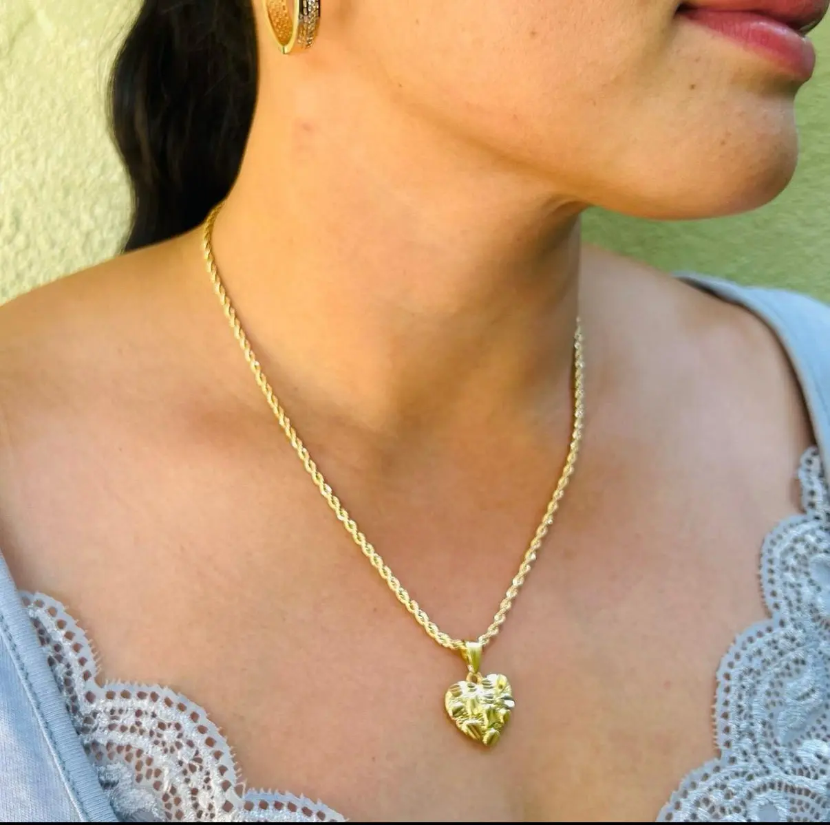 Nugget Pendant Heart Necklace 14K Gold Plated