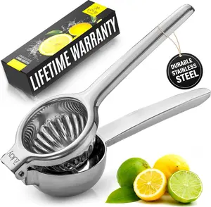Extra Large Stainless Steel Lemon Squeezer - Heavy-Duty Citrus Juicer for Oranges, Lemons & Limes - Ergonomic Hand Press with Built-In Strainer