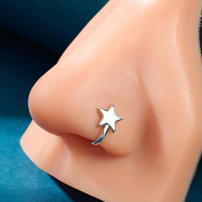 Fake Nose Ring, Star Design U-shaped Clip on Hoop Faux Nose Piercings, Fake Septum Cuffs, Non Piercing Body Jewelry for Women & Men