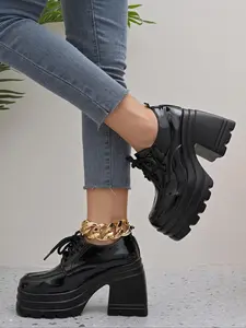 Women's Fashionable Solid Color Chunky Heeled Platform Boots, Elegant Pointed Toe Ankle Boots for Daily Wear, All-match High Heel Boots for Women & Girls, Thick Heeled Boots